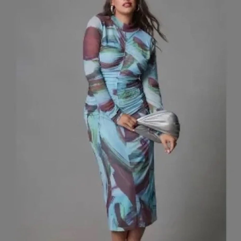 Elegant Anthropologie Multicolor Long Sleeve Dress size m nwt